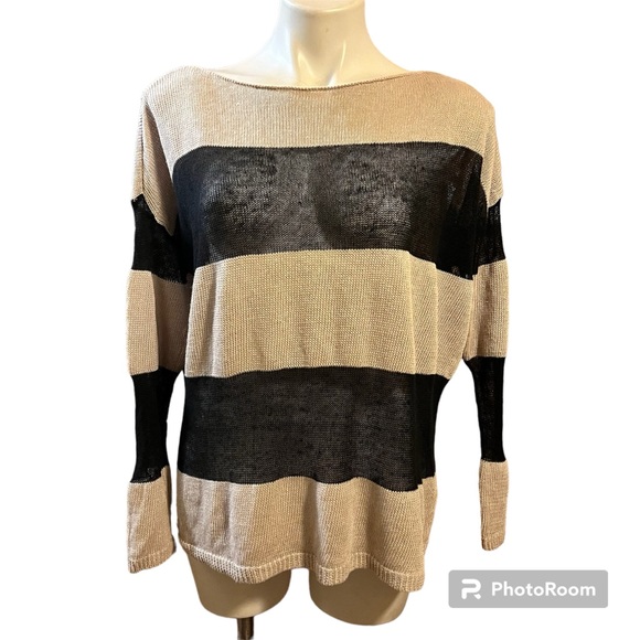 The Fisher Project organic linen tan and black striped sweater - Picture 2 of 10